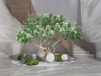 Modern revolving staircase revolving staircase landscape sketch stone courtyard plant sketch moss model