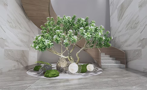Modern revolving staircase revolving staircase landscape sketch stone courtyard plant sketch moss 3d model