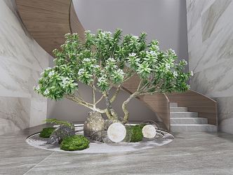 Modern revolving staircase revolving staircase landscape sketch stone courtyard plant sketch moss 3d model