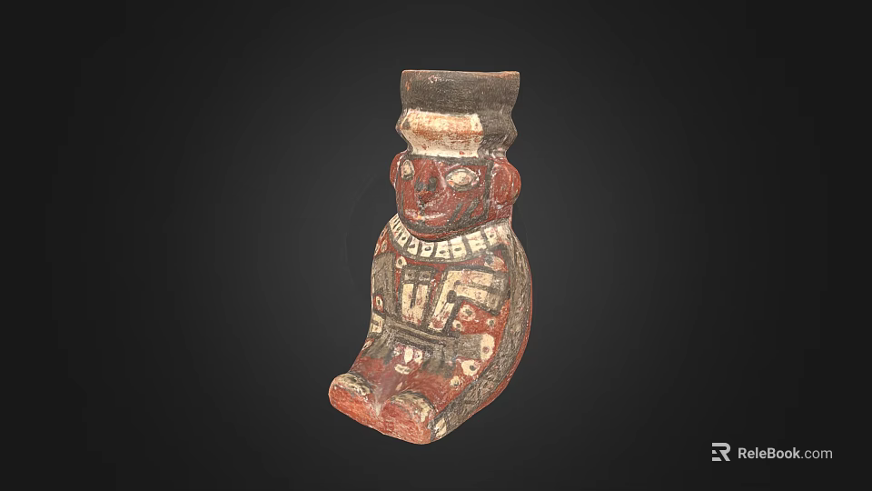 Traditional Human Shaped Ceramic Vessel With Decorative Patterns And Red Black Colors 3d model 