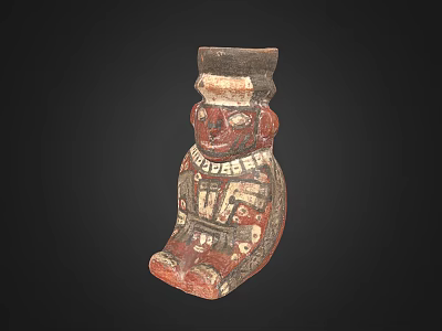 Traditional Human Shaped Ceramic Vessel With Decorative Patterns And Red Black Colors 3d model