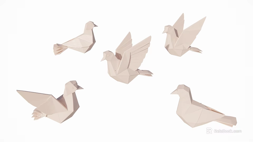 Landscape Sculptures Origami Dove Shaped With Geometric Design Light Color 3d model 