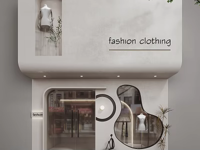 Fashion Clothing Storefront With Modern Glass Windows Mannequin And Green Plants Decor 3d model