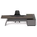 Modern Office Desk And Chair Set Design With Wooden Top And Metal Frame Structure