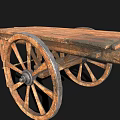Vintage Wooden Cart With Plank Top And Sturdy Wooden Wheels Structure