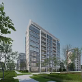 Modern High Rise Residential Building With Glass Curtain Walls And Lush Green Surroundings