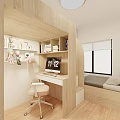 Modern Minimalist Kids Room Interior With Wooden Desk Chair Bed And Stuffed Toys