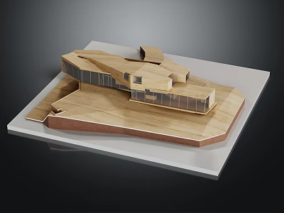 Modern Residential Building Design With Geometric Exterior Wooden Facade And Large Glass Windows 3d model