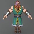 Muscular Game Movie Character With Red Beard Green Robe Brown Belt And Silver Armored Cuffs