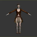 3D Female Character Model With Red Hair Leather Armor And Boots