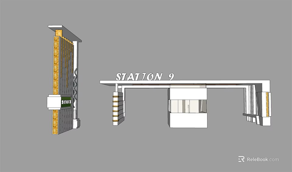 Modern Station 9 Entrance Gate Design With Architectural Pillar And Signage 3d model 