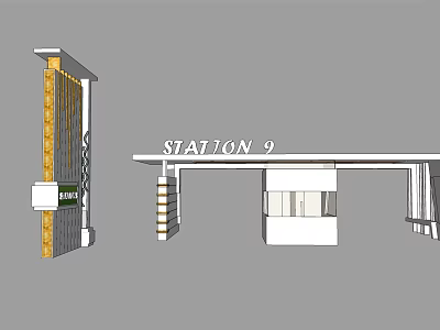 Modern Station 9 Entrance Gate Design With Architectural Pillar And Signage 3d model