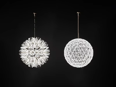 Two Modern Spherical Crystal Chandeliers Hanging With Illuminated Petal And Intricate Patterns 3d model