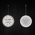 Two Modern Spherical Crystal Chandeliers Hanging With Illuminated Petal And Intricate Patterns