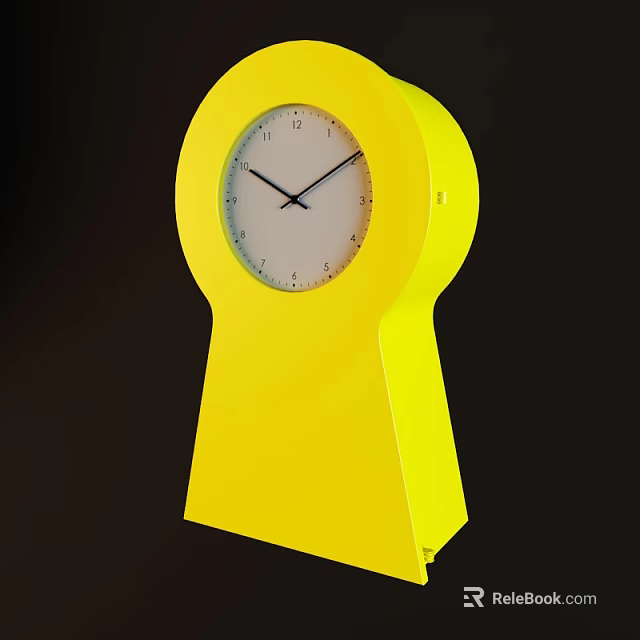 Stylish Yellow Key Shaped Clock with White Dial and Black Numbers Hands 3d model 