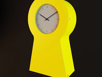 Stylish Yellow Key Shaped Clock with White Dial and Black Numbers Hands 3d model