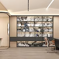 Modern Luxury Executive Office Interior With Large Marble Display Cabinet And Comfortable Ergonomic Furniture