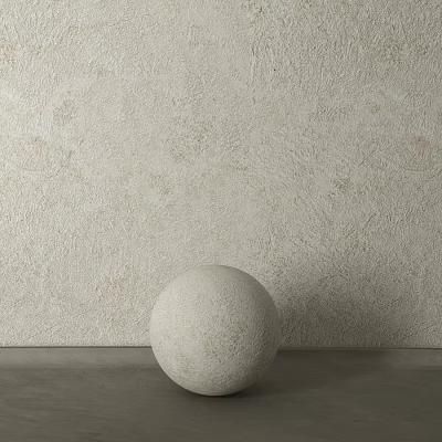 Beige Sphere Decorative Component With Textured Beige Wall And Gray Floor 3d model