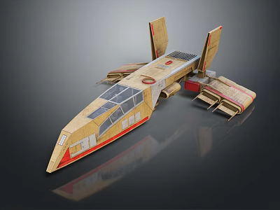 Futuristic Paper Model Spaceship With Streamlined Design Red Brown Color And Detailed Wings 3d model