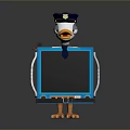 Cartoon Bird Wearing Police Cap And Tie Holding Blue Tablet With Blank Screen