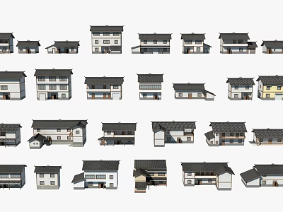Traditional House Architectural Models With Various Roof Styles And Structures 3d model