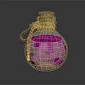 Transparent Round Glass Bottle With Cork Stopper Wrapped In Twine Rope And Pink Liquid