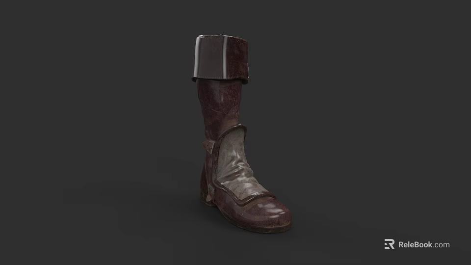 Vintage Brown Leather High Top Boots With Cuff Design And Classic Style 3d model 