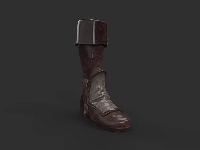 Vintage Brown Leather High Top Boots With Cuff Design And Classic Style 3d model