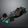 Mercedes Silver And Turquoise Formula 1 Racing Car With Aerodynamic Design And Yellow Rim Wheels