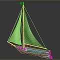 Sailboat With Green Sail Colorful Hull And Chilean Flag Decoration