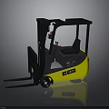 Yellow And Black Electric Forklift With Cab And Front Forks Design