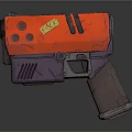Red And Purple Flux Toy Gun With Holes Striped Details And Label