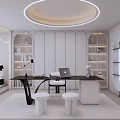 Modern Minimalist Bedroom With Black Bed Wavy Light Strips White Curtains Bookshelf And Stuffed Toys