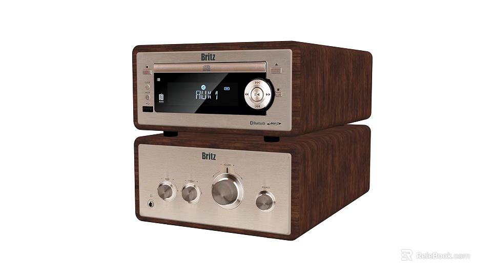 Wooden Stacked Speaker System with Digital Display Control Knobs and Buttons 3d model
