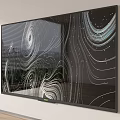 Modern Wall Mounted Large Screen TV with Abstract Wave Patterns in Minimalist Room 3d model