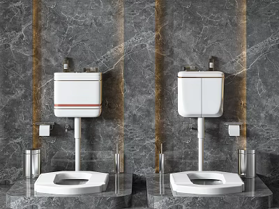 Modern White Toilet Design With Marble Wall And Chrome Fixtures In Bathroom Interior 3d model