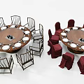Round Dining Table Set With Light And Red Chairs White Plates And Covers