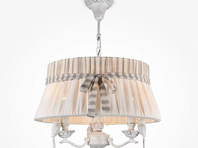 Elegant Classic Chandelier With Beige Gray Striped Lampshade And Bow Decoration 3d model