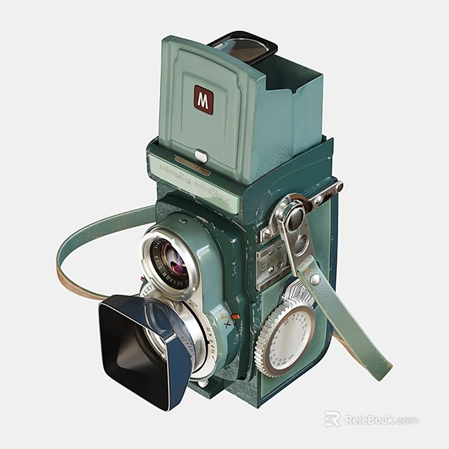 Vintage Camera With Green Body Classic Lens And Retro Leather Strap Design 3d model 