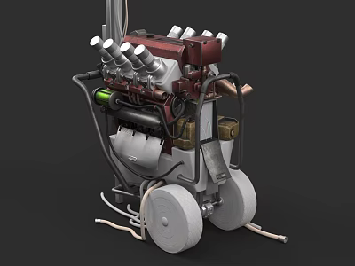 Vintage Entertainment Appliance Mechanical Structure With Cylinders Wheels And Components 3d model