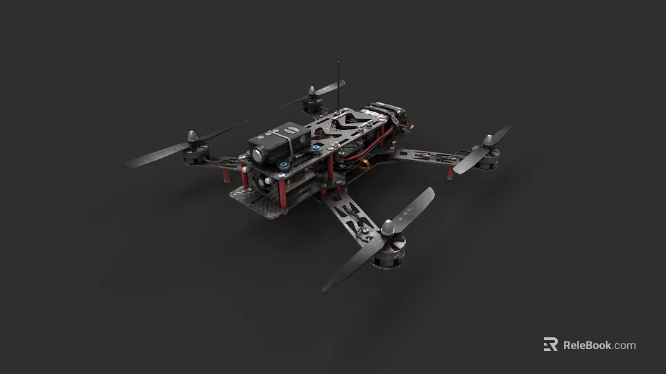 Quadcopter Drone With Metal Frame Propellers And Electronic Components 3d model 