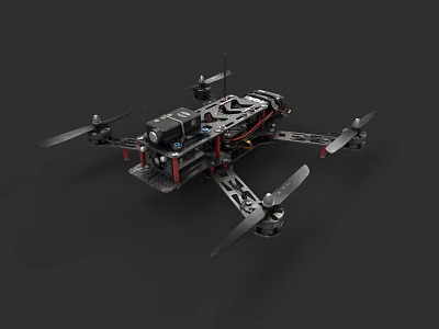 Quadcopter Drone With Metal Frame Propellers And Electronic Components 3d model