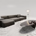 Dark Sectional Sofa with Plush Rug Round Coffee Table Floor Lamp and Side Table 3d model