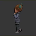 Cute Cartoon Girl Game Movie Character With Red Brown Hair Green Hair Ties Gray Sweater