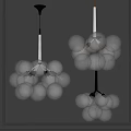 Modern Glass Ball Chandelier with Multiple Transparent Globes and Metal Frame Design Illuminated