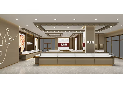 Luxury Jewelry Store Interior With Glass Display Counters And Elegant Lighting Design 3d model