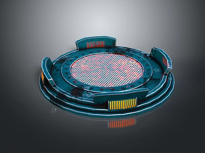 Futuristic Circular Scene Component With Multi Layered Grid Surface And Colored Stripes 3d model