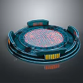 Futuristic Circular Scene Component With Multi Layered Grid Surface And Colored Stripes
