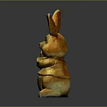 Golden Rabbit Sculpture Carving With Cute Design Holding Carrot Decorative Art