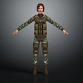 Camouflage Uniform Character Standing With Tactical Vest And Gray Background